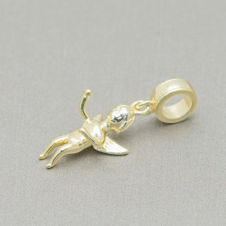 Pendentif Charms Argent 925 Large Trou Ange 5pcs Doré