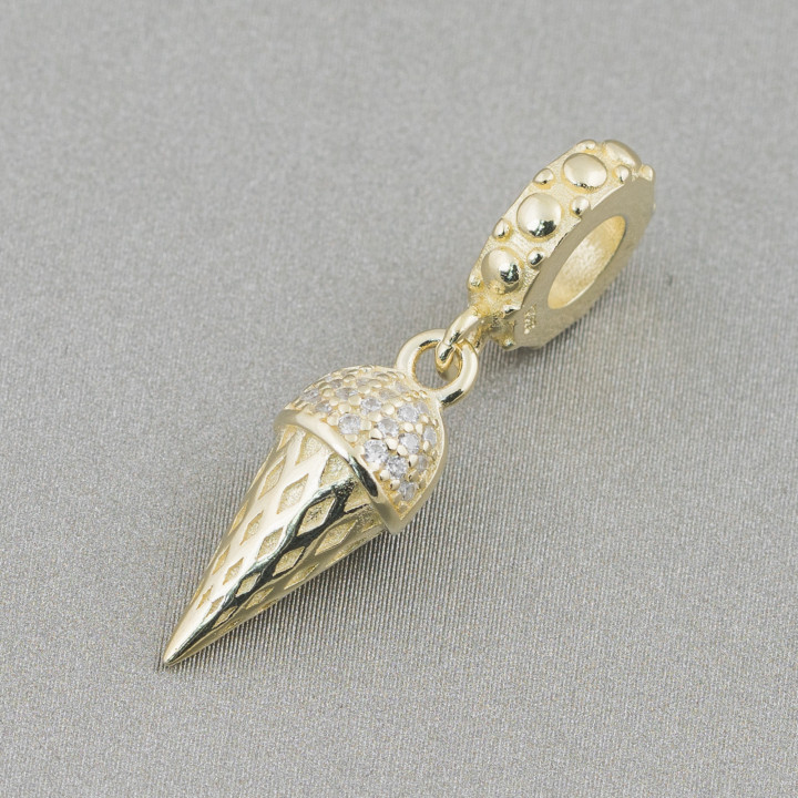 Charms Pendants Of 925 Silver Large Hole With Ice Cream Zircons 3pcs Golden