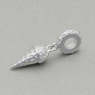 Pendentif Charms En Argent 925 Large Trou Avec Zircons Glace 3pcs Rhodium