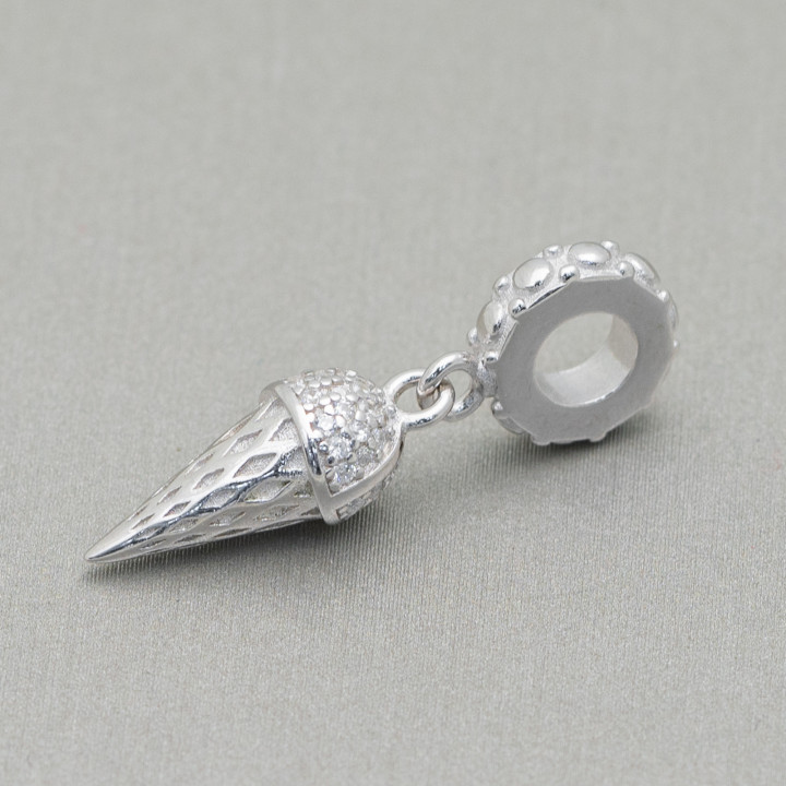 Anhänger Charms aus Silber 925 breites Loch mit Zirkonen Eis 3St Rhodium