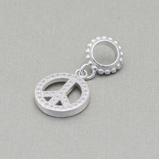 Charm-Anhänger aus Silber 925 Großes Loch mit Zirkonen Frieden 5 Stk. Rhodium