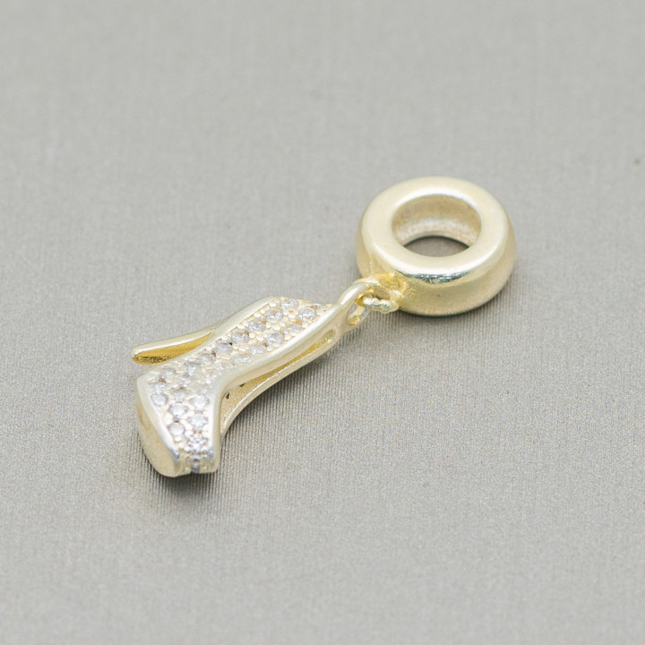 925 Sterling Silber Großes Loch Zirkon Cinderella Schuhe Charms Anhänger 3 Stück Golden