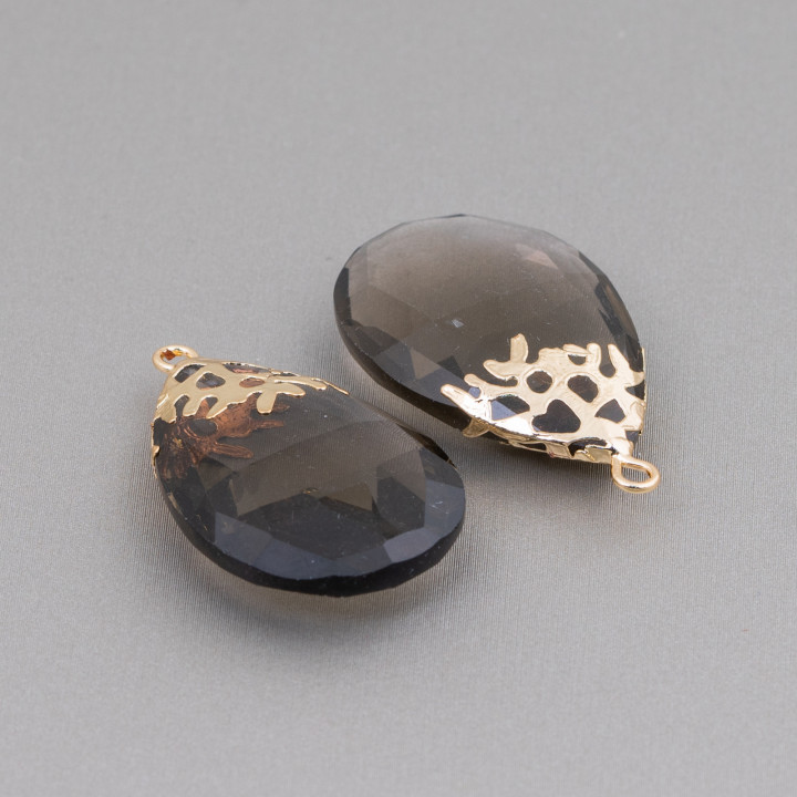 Pendentif Laiton Oeil de Chat Facette 20x30mm 4pcs Fumée '