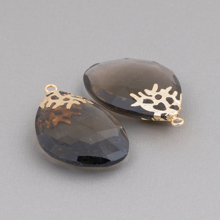 Componente colgante de latón con piedras duras facetadas 22x32mm 4pcs Fume '