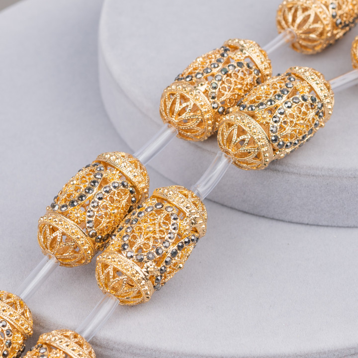 Perlas de alambre de componente de bronce fundido perforado con marcasita Strass Barril 20x38mm 7pcs