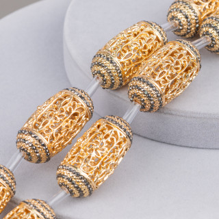 Perlas de alambre de componente de bronce fundido perforado con marcasita Strass Barril 20x40mm 7pcs