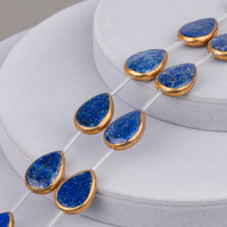 Stranded Beads Lapislazuli Komponente Goldumrandet Tropfen Flach 18x25mm 8St