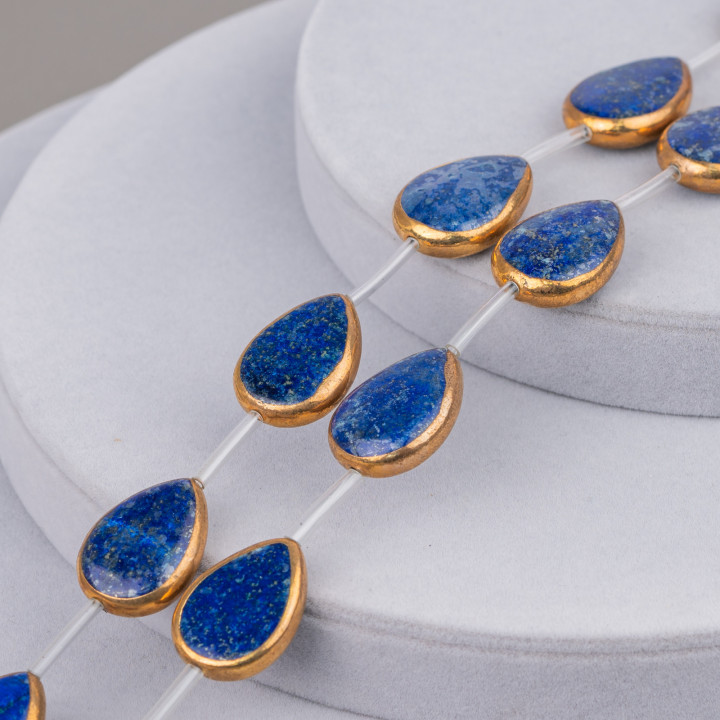 Perles échouées Lapis Lazuli Composant Doré Bord Goutte Plat 18x25mm 8pcs