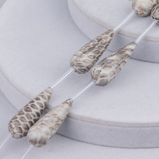 Perles Fil Composant Cuir Peau de Serpent Goutte 12x37mm 6pcs Gris