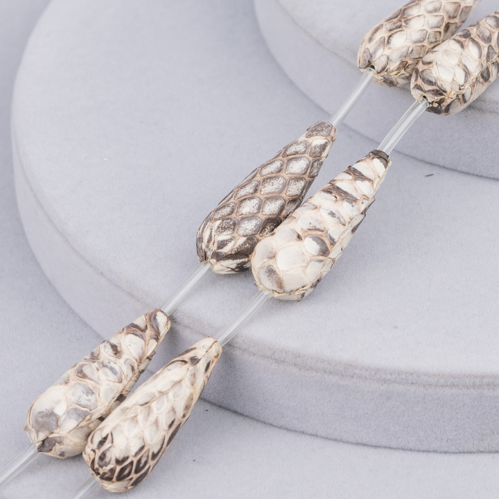 Snake Skin Drop Leather Component Strand Beads 14x36mm 6pcs