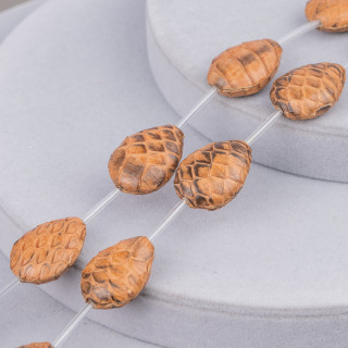 Stranded Beads Leather Component Snake Skin Flat Drop 18x25mm 8τμχ Καφέ