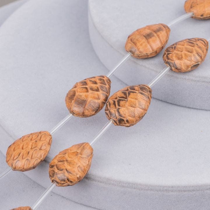 Stranded Beads Leather Component Snake Skin Flat Drop 18x25mm 8τμχ Καφέ