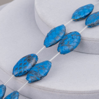 Cordon Perles Cuir Composant Peau de Serpent Plat Ovale 17x30mm 8pcs Bleu