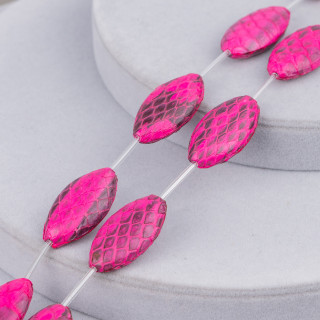 Perline A Filo Componente Di Similpelle Snake Skin Ovale Piatto 17x30mm 8pz Fucsia