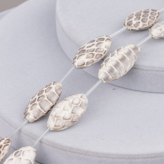 Abalorios De Cuerda Componente De Cuero Piel De Serpiente Oval Plano 17x30mm 8 Piezas Crema