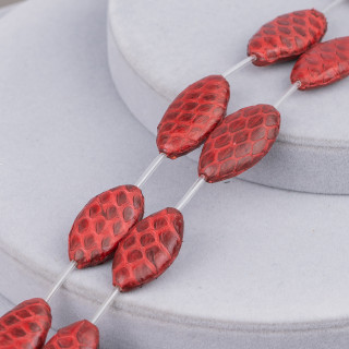 Fadenperlen Lederkomponente Schlangenhaut Oval Flach 17x30mm 8St Dunkelrot