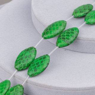 Perline A Filo Componente Di Similpelle Snake Skin Ovale Piatto 17x30mm 8pz Verde