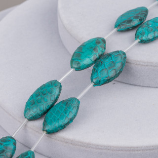 Fadenperlen Lederkomponente Schlangenhaut Oval Flach 17x30mm 8St Smaragdgrün