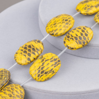 Perles Fil Composant Cuir Peau de Serpent Plat Ovale 25x35mm 6pcs Jaune
