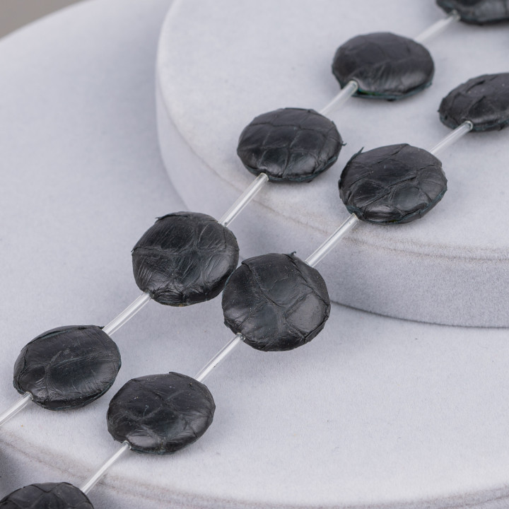 Perles Fil Cuir Composant Peau de Serpent Plat Rond 20mm 10pcs Noir