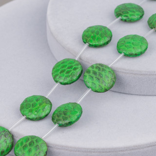 Cuentas de hilo Componente de cuero Piel de serpiente Plano Redondo 20 mm 10 piezas Verde