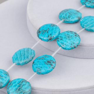 Perles Fil Composant Cuir Peau de Serpent Plat Rond 25mm 8pcs Turquoise