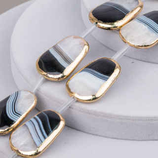 Strand Beads Components of Black Agate Edged Two-Tone Gold Flat Stone 30x40mm 6τμχ