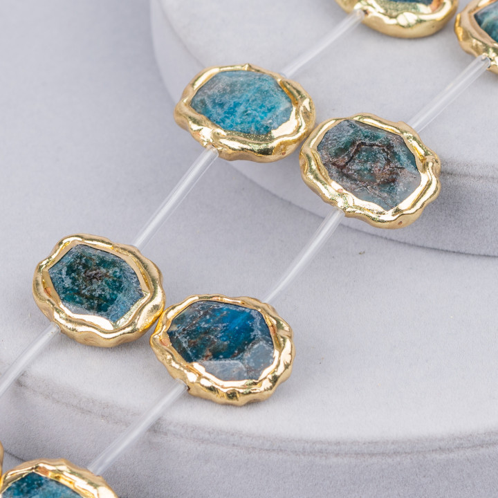 Perline A Filo Di Apatite Grezzo Scuro Bordato Oro Sasso Irregolare Piatto Sfaccettato 18-28mm 9pz