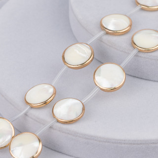 Fil Nacre Blanc Rond Plat Lisse Pièce Dorée 20mm 9pcs