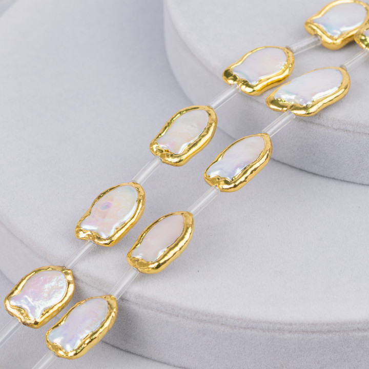 Goldumrandete Barock-Flussperlen Drahtperlen 12St