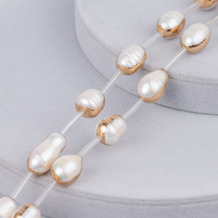 Χρυσές άκρες River Pearl Strand Beads Ριγέ βαρέλι 12x15-12x22mm