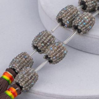 Indian Faceted Labradorite Strand Beads Machine Cut Barrel 16x18mm 4 τμχ