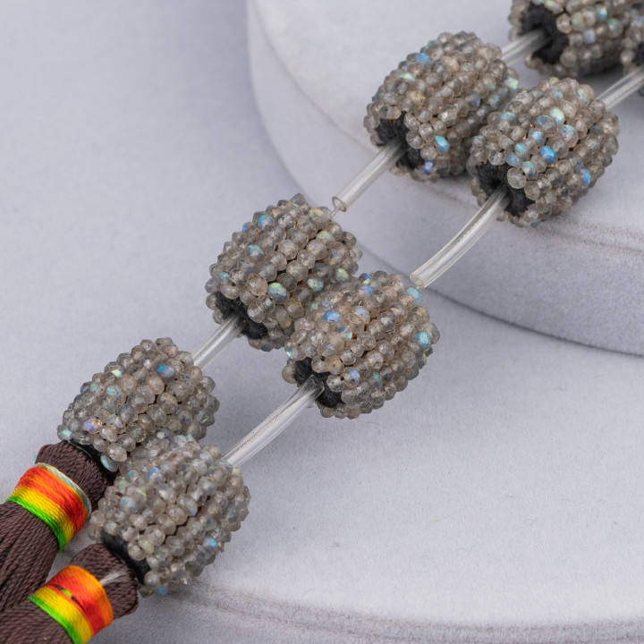 Indian Faceted Labradorite Strand Beads MachineCut Barrel 16x18mm 4pcs