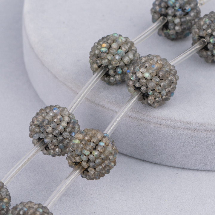 Perline A Filo More Intrecciate Sfera Tonda Liscia Di Labradorite Grigio 18mm 4pz