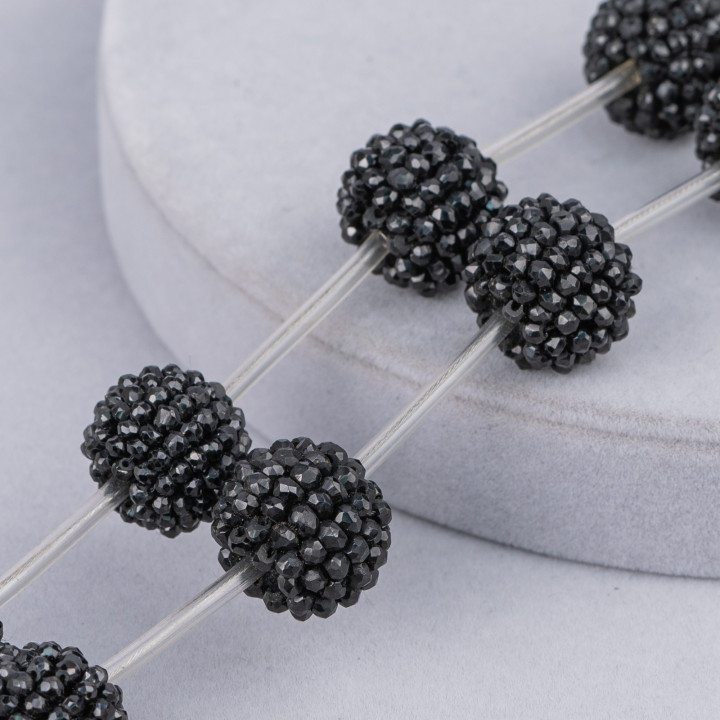 Perline A Filo More Intrecciate Sfera Tonda Liscia Di Spinello Nero Tondo 18mm 4pz