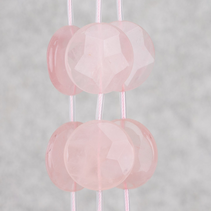 Flacher runder Rosenquarz, facettiert, 30 mm, 10 Stück, erste Wahl, klar