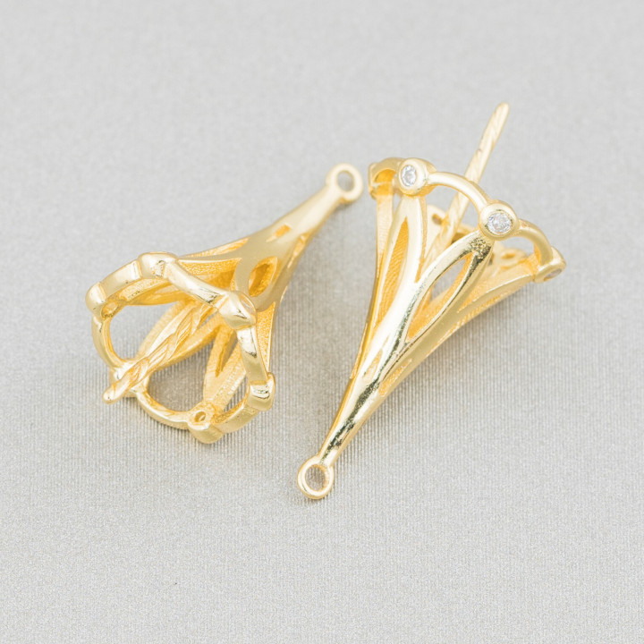 Base Para Colgante De Plata 925 Con Cúpula Circonitas 10x17mm 6pzs Dorado