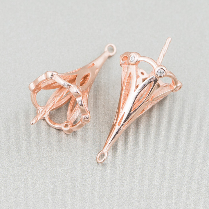 Base Pour Pendentif En Argent 925 Avec Dôme Zircons 10x17mm 6pcs Or Rose