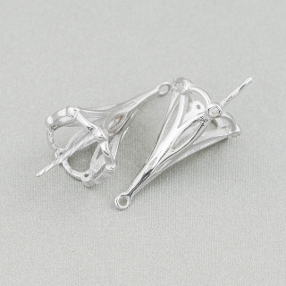 Base for 925 Silver Pendant with Zircons Dome 10x17mm 6pcs Rhodium Plated