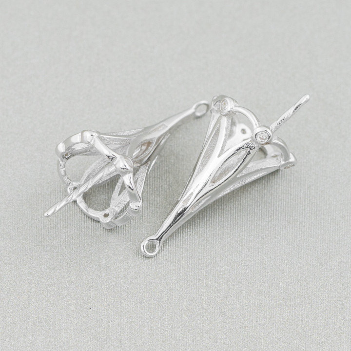 Base for 925 Silver Pendant with Zircons Dome 10x17mm 6pcs Rhodium Plated