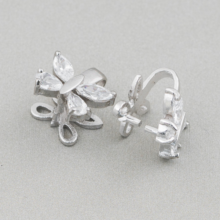 Base Para Dije En Plata 925 Con Circonitas Mariposa 13x12mm 4pcs Rodiada