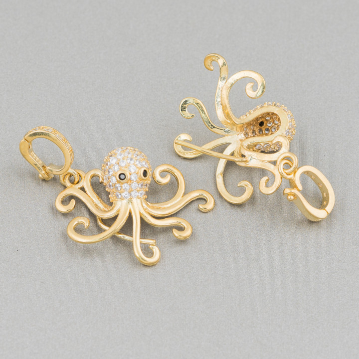 Base Pour Pendentif En Argent 925 Avec Zircons Octopus 19x34mm 2pcs Doré