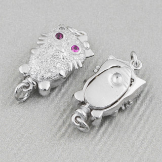 Fermeture De 925 Argent Avec Zircons Chaton 10,5x18,5mm 4pcs Rhodié