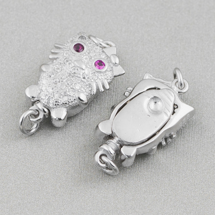 Fermeture De 925 Argent Avec Zircons Chaton 10,5x18,5mm 4pcs Rhodié