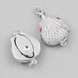 Fermoir en Argent 925 avec Micropave Zircons Tête de Serpent Cobra 13x17mm 2pcs Rhodium