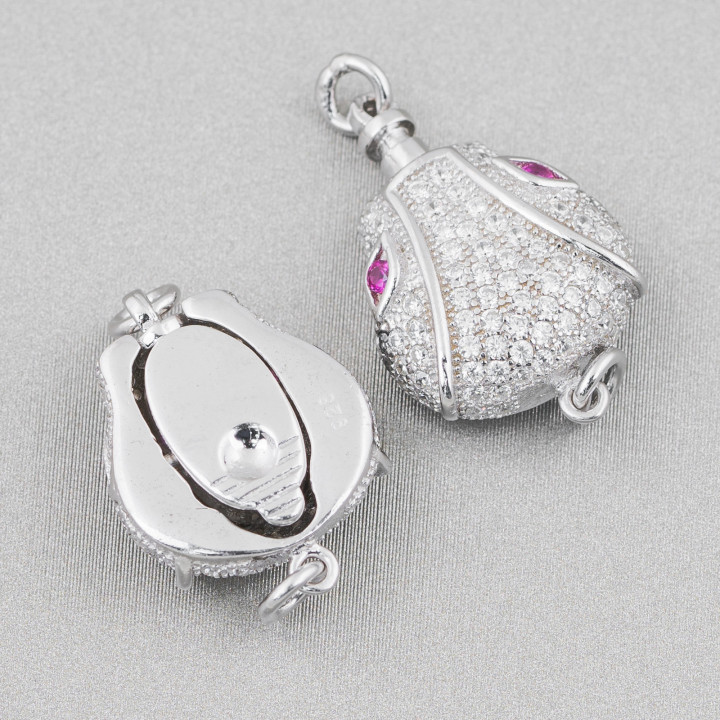 925 Silver Clasp With Micropave Zircons Cobra Snake Head 13x17mm 2pcs Rhodium Plated