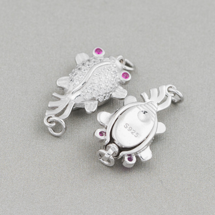 Verschluss aus 925er Silber mit roten Fischzirkonen 13 x 20 mm 3 Stk. Rhodiumrote Augen