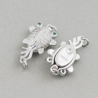 Fermoir Argent 925 Avec Zircon Poisson Rouge 13x20mm 3pcs Yeux Vert Rhodium
