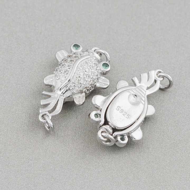 Fermoir Argent 925 Avec Zircon Poisson Rouge 13x20mm 3pcs Yeux Vert Rhodium