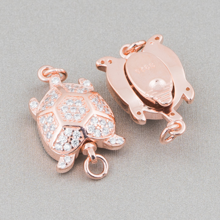 Cierre De Plata 925 Con Circonitas Tortuga 12x18mm 3pcs Oro Rosa